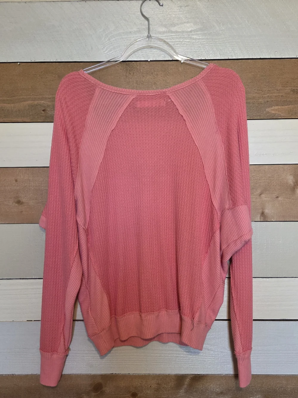 Free People Pink Ribbed V-Neck Long Sleeve Top